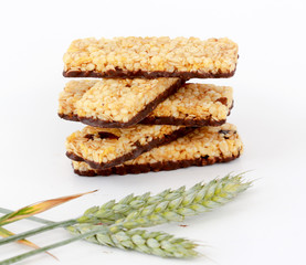 Healthy granola bar on white background