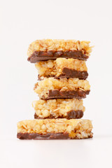 Healthy granola bar on white background