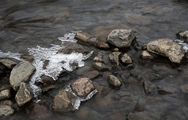 Flowing river water and Ice