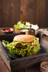 homemade hamburger with fresh vegetables