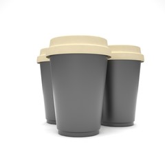 Three paper coffee cups. 3d rendering.