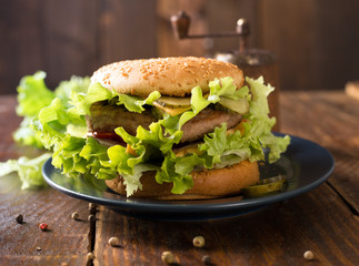 homemade hamburger with fresh vegetables