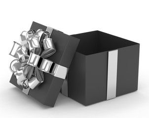 open gift box with bows isolated on white. 3d rendering.