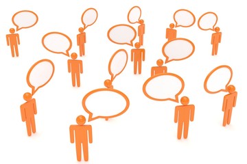 people with talk bubbles isolated over a white background. 3d rendering.