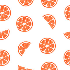 Orange slices seamless pattern. Vector repeating background with watercolor orange slices isolated on white. Citrus wallpaper. 