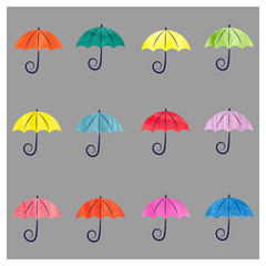 Set of cute watercolor umbrellas. Vector illustration. 