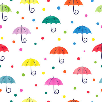 Watercolor umbrellas seamless pattern. Colorful vector illustration, suitable for wallpaper, web page background, kids textile. 