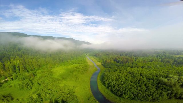 Flying above the river Ribnica
