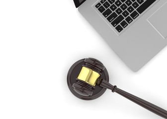 Gavel and laptop. 3d rendering.