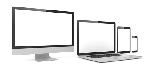 Responsive web design, laptop, smartphone, tablet, computer, display. 3d rendering.