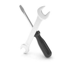 3D Illustration Wrench and screwdriver, service concept