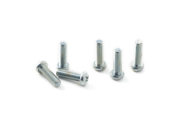 Closeup dirty silver screws isolated