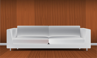 Realistic classic orange sofa isolated on white background vector illustration