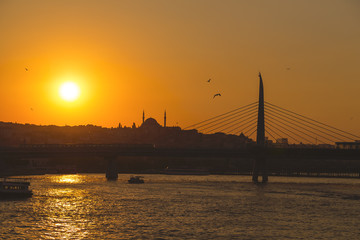 Fototapeta premium Sunset view in Eminonu district, one of the most popular and touristic areas of Istanbul