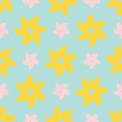 Fototapeta na wymiar Seamless pattern with yellow and pink flowers. Vector texture.