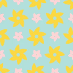 Gordijnen Seamless pattern with yellow and pink flowers. Vector texture. © Octopus182