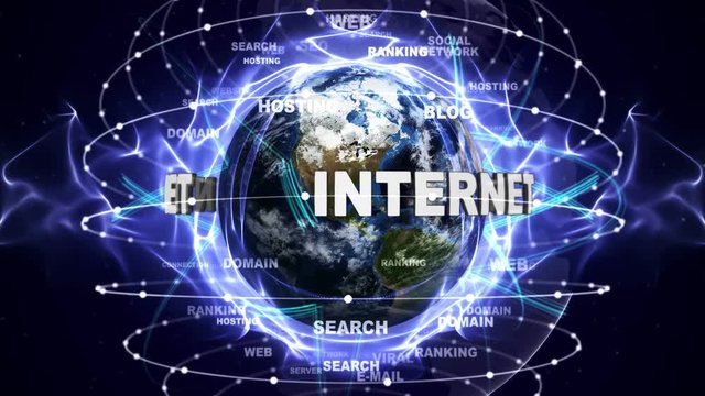INTERNET Text Animation and Earth, Loop, 4k
