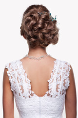 Portrait of beautiful young blonde woman bride in white Wedding © Serg Zastavkin