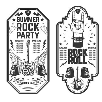 Rock and roll party flyer template. Vector illustration