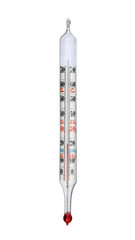 Old mercury glass thermometer on white background