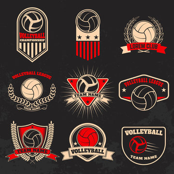 Volleyball labels. Design elements for logo, labe, emblem, sign,