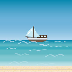 Fototapeta premium Water transport travel ship across sea river ocean. 