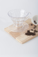 Set of slow coffee drip, selective focus