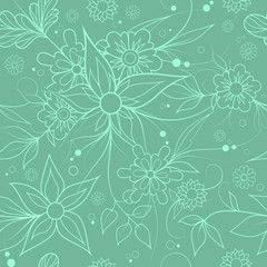 Green seamless floral repeating pattern for textile or wallpaper.