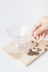 Set of slow coffee drip, selective focus