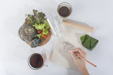 Burger and Stationery  on white background