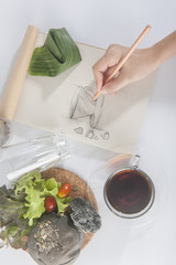 Burger and Stationery  on white background