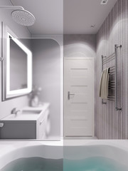 3D rendering of a bathroom in a modern classical style.