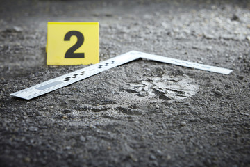 Footprint of murderer on place of crime