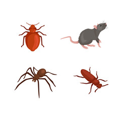 Pest control concept with insects exterminator silhouette flat vector illustration