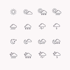 Obraz premium Set of vector line icons weather.