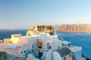 Beautiful aerial view of the sea and island Nea Kameni.