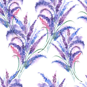 Vintage pattern - lavender. Bouquet of wild lavender flowers, made with watercolors