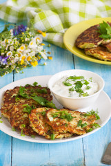Cabbage pancakes with yogurt