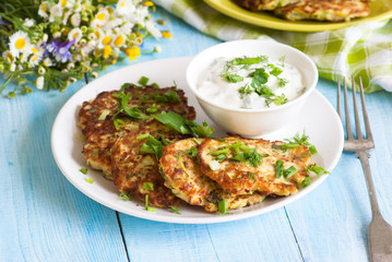 Cabbage pancakes with yogurt
