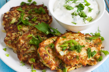 Cabbage pancakes with yogurt