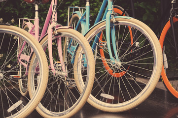 Fototapeta na wymiar part of bicycle close up wheel