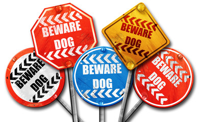 Beware of dog sign, 3D rendering, rough street sign collection