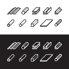 Metallurgy products icons set. Metal vector illustration