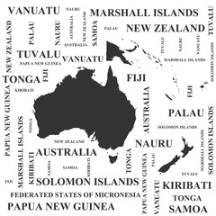 Fototapeta na wymiar Detailed map of Australia and Oceania with country names