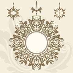Vintage circle frame, stickers, ornate swirly pendants