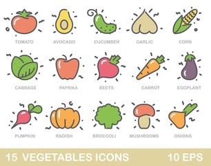 Stylized outlines of vegetables. Vector icons