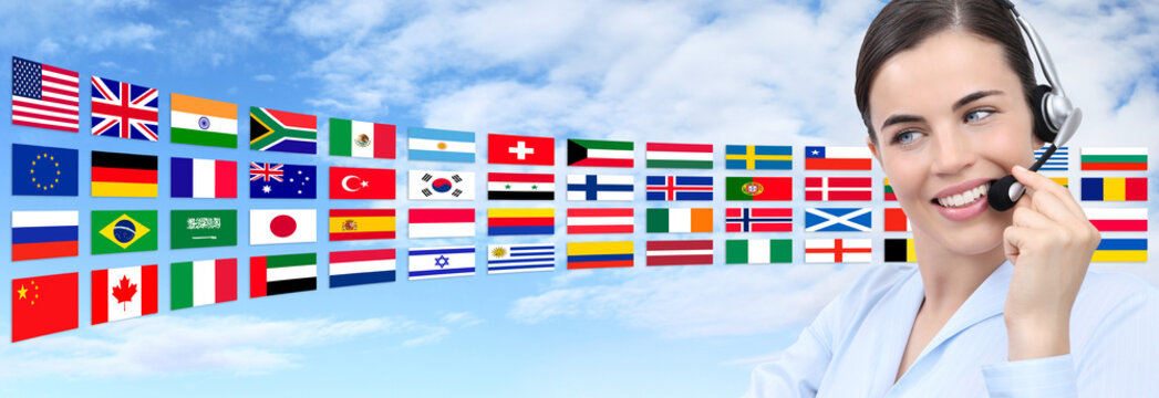 contact us, customer service operator woman with headset smiling