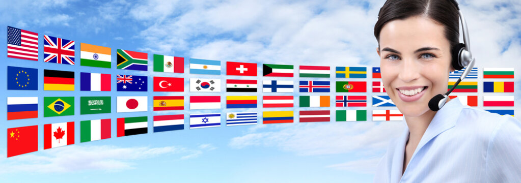 contact us, customer service operator woman with headset smiling