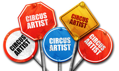 circus artist, 3D rendering, rough street sign collection