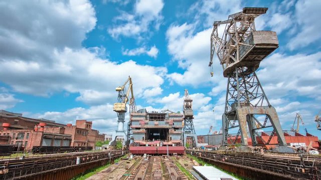 Construction of the ship in shipyard timelapse